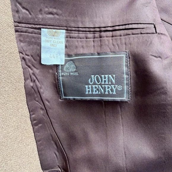 Vintage John Henry 100% Wool Blazer Brown Tan Sport Coat Mens 44R Academia - Picture 5 of 6
